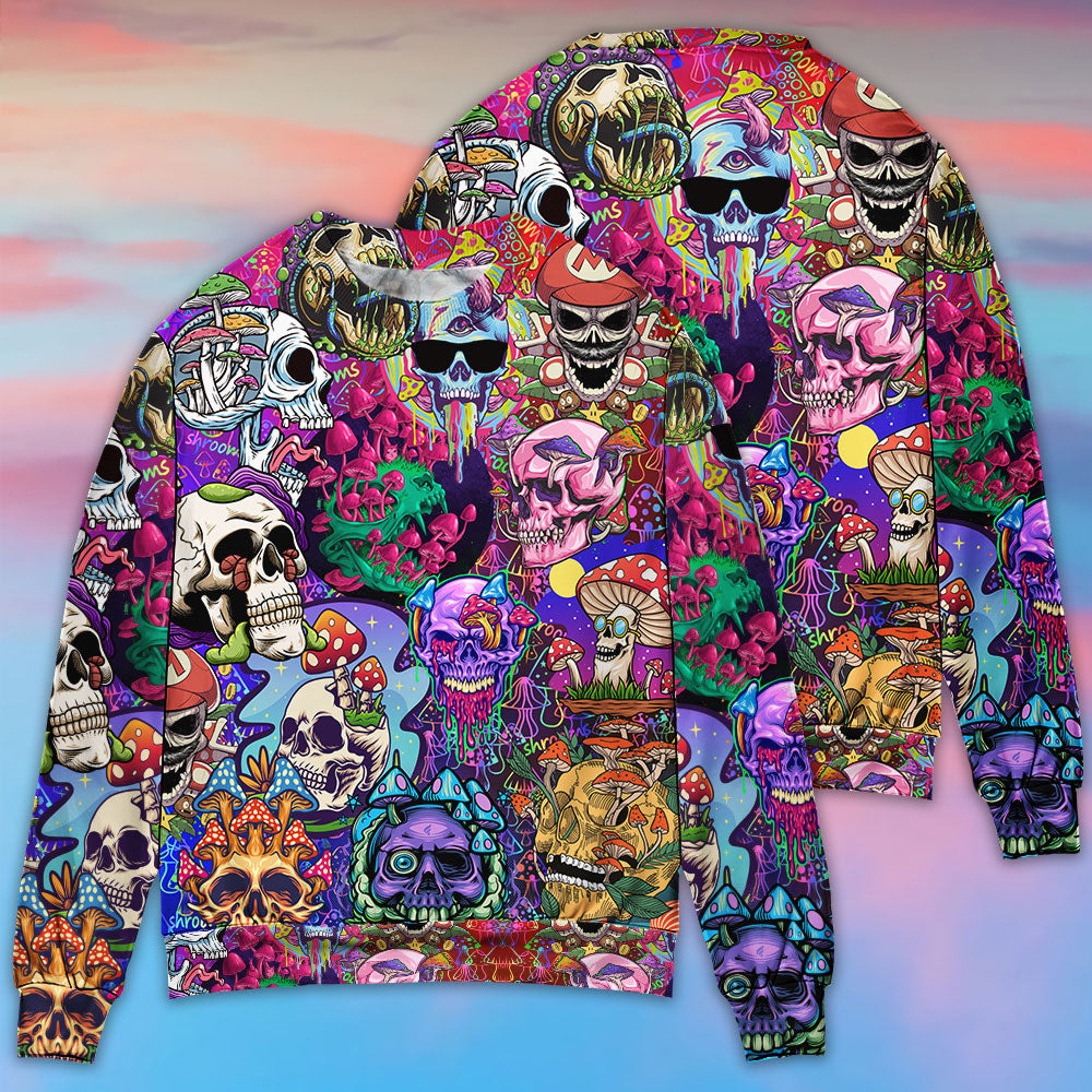 Hippie Mushroom And Skull Colorful Sweater For Art Fans Travel Parties And Distinctive Casual Style
