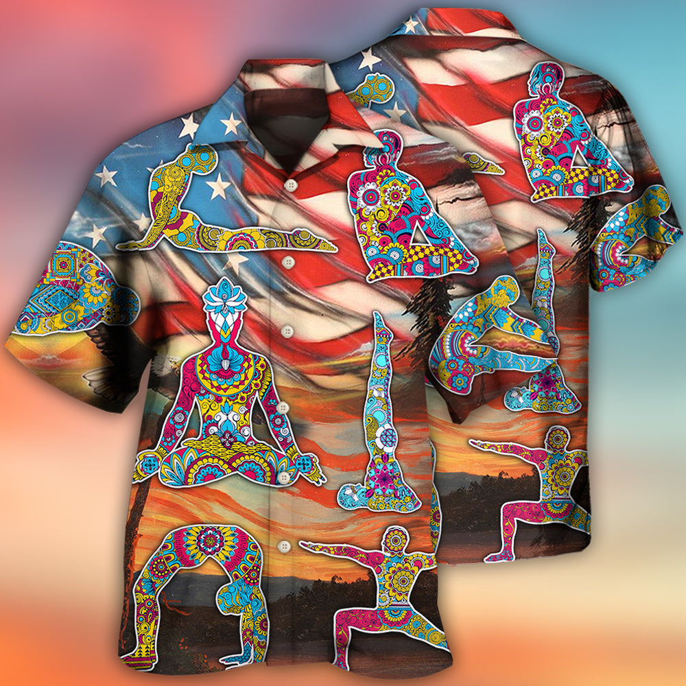Yoga Independence Day Pose Hawaiian Shirt Design View For Casual Summer Styling