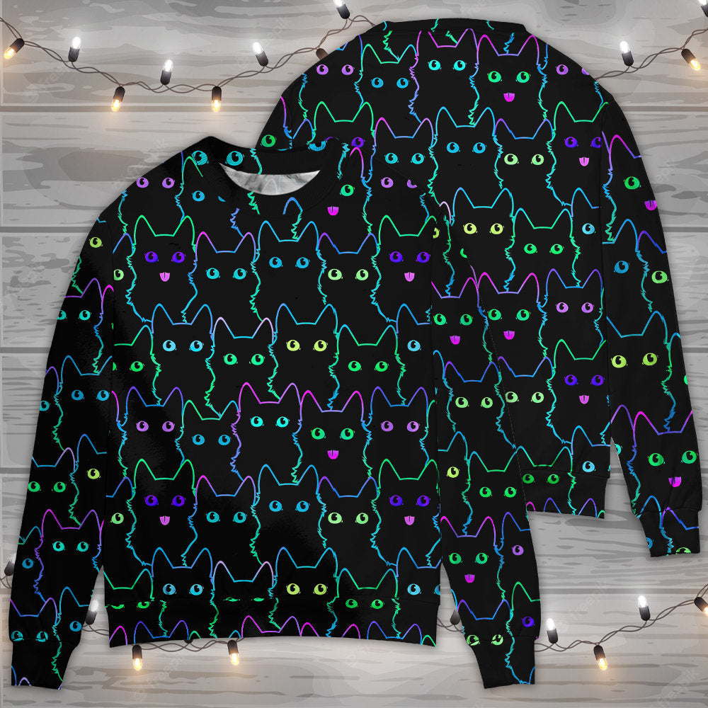 Cute Little Kitten Neon Sweater For Playful Everyday Outfits Travel And Comfortable Daily Wear