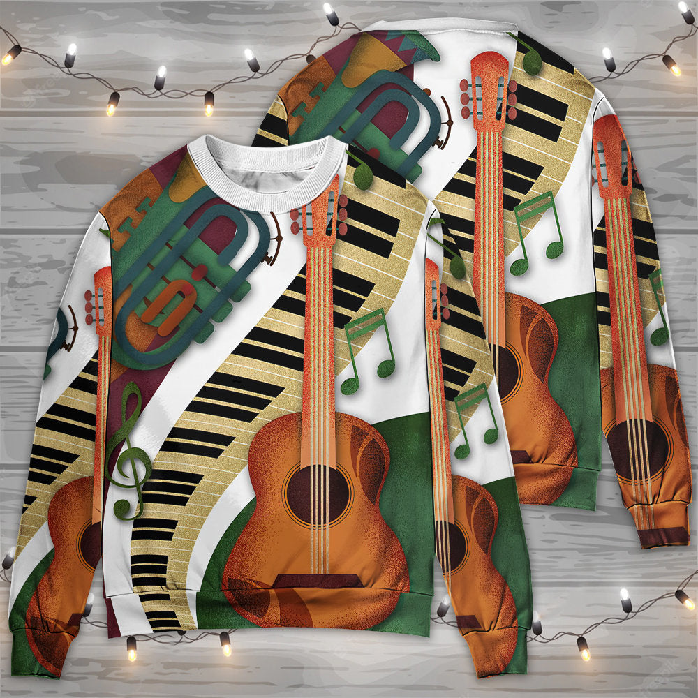 Vintage Classic Guitar Musician Sweater For Parties Casual Events And Comfortable Daily Wear