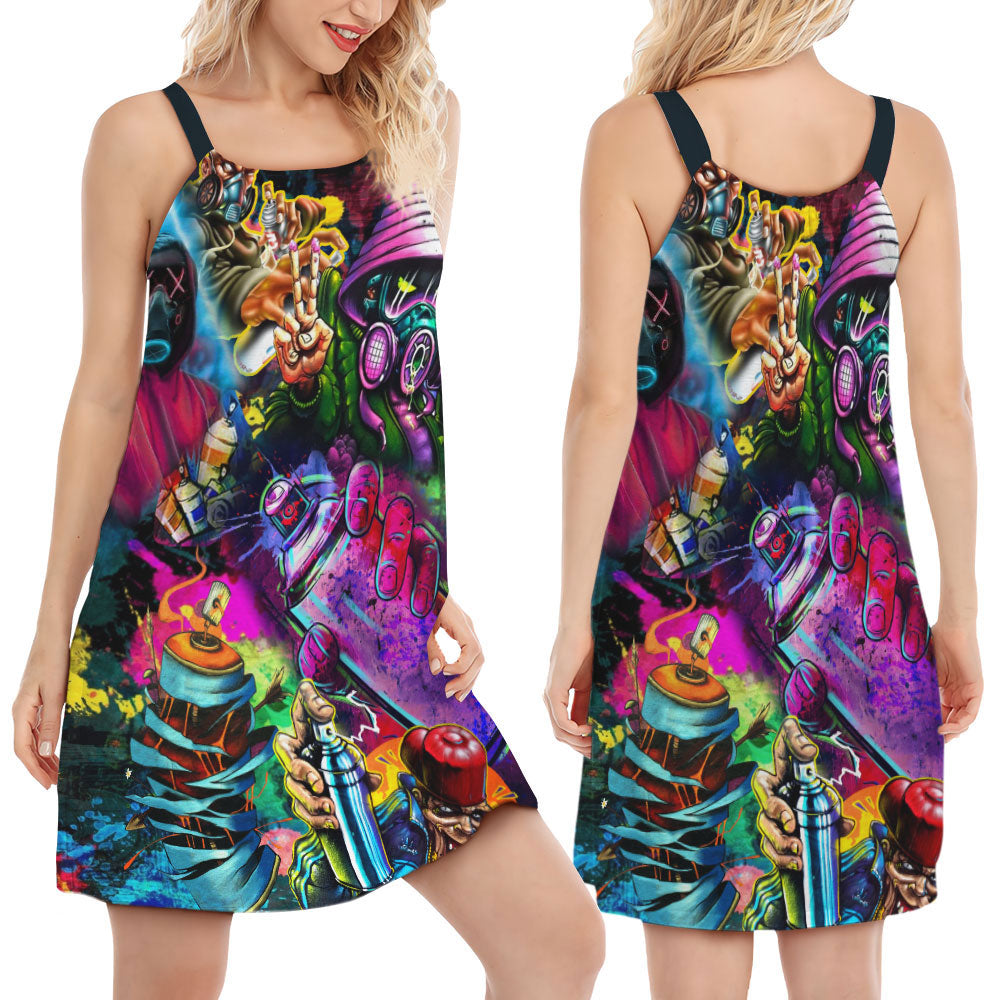 Hippie Mysterious Greeting V-Neck Sleeveless Cami Dress For Boho Festivals And Relaxed Summer Style