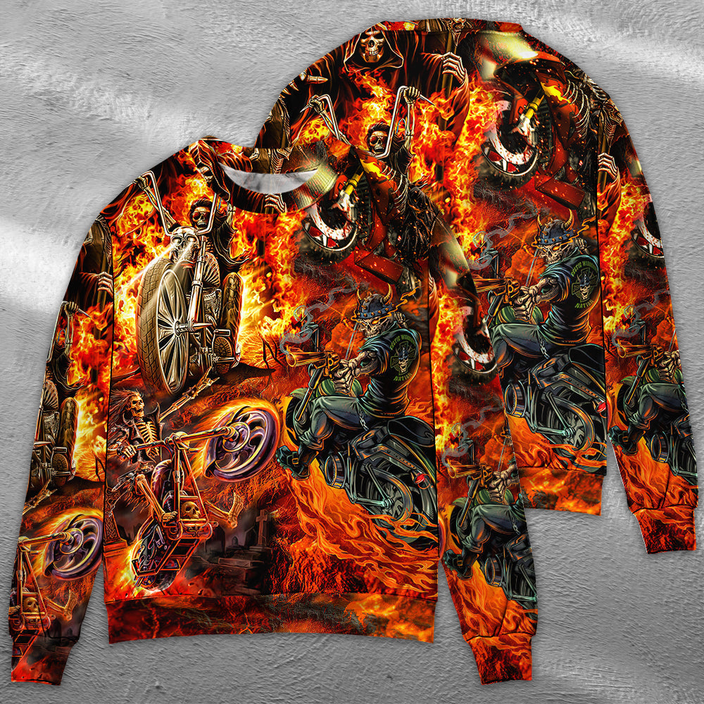 Motorcycle Skull Fire Sweater For Alternative Fashion Events And Thoughtful Seasonal Gifts