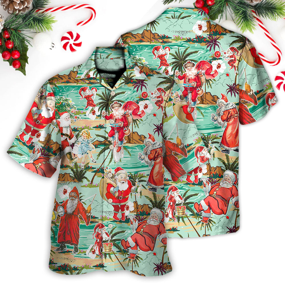 Cheerful Christmas Santa Beach Hawaiian Shirt Summer Design Detail For Weekend Trips