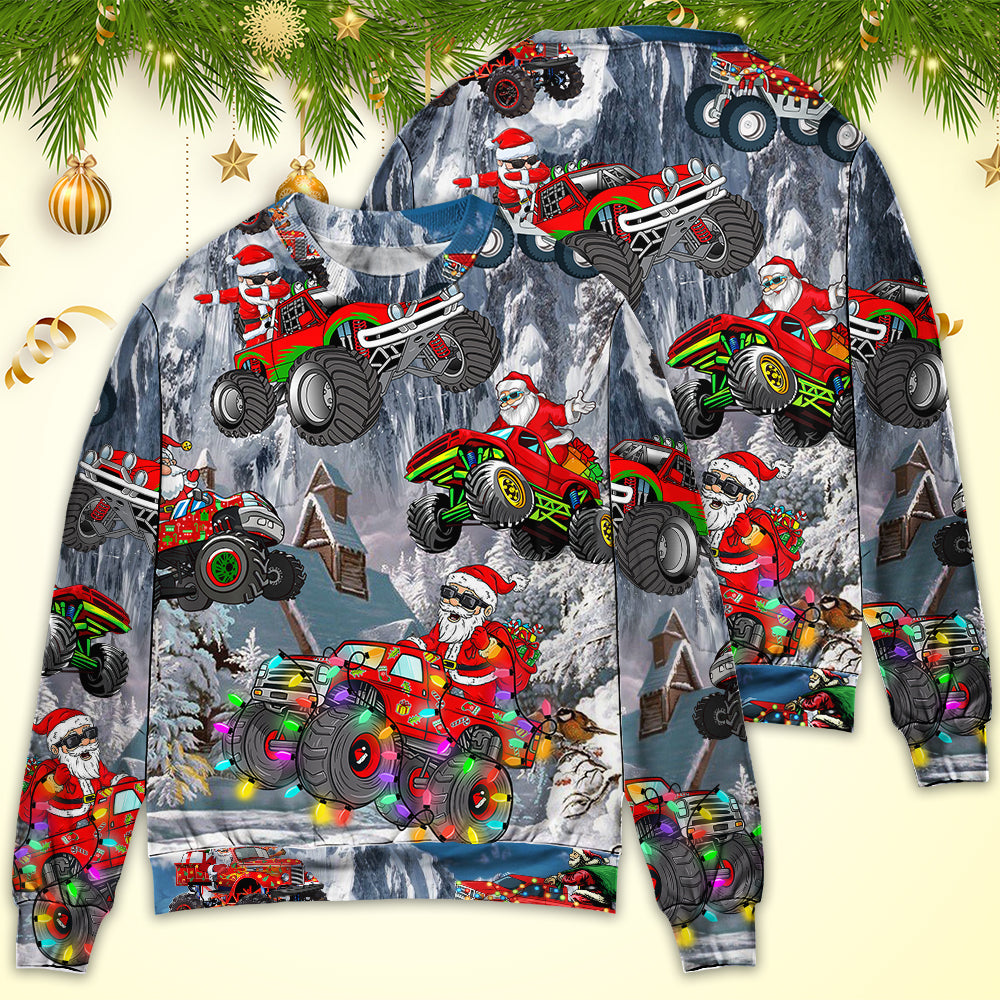 Christmas Santa Riding Red Truck Snow Sweater For Family Gatherings Winter Travel And Everyday Seasonal Comfort