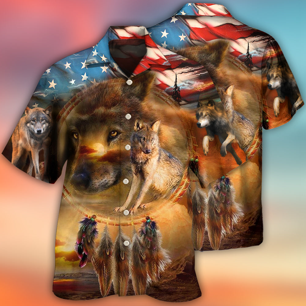Wolf Independence Day Dreamcatcher American Flag Hawaiian Shirt For Warm Weather Adventures And Everyday Comfort