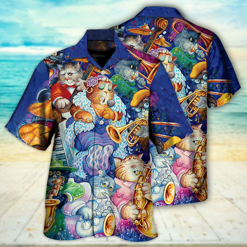 Funny Cat Jazz Music Hawaiian Shirt For Summer Vacation And Beach Travel