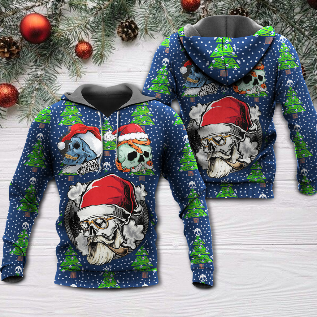 Christmas Skull Santa Hat Snow Hoodie For Christmas Events Holiday Travel And Comfortable Casual Outfits
