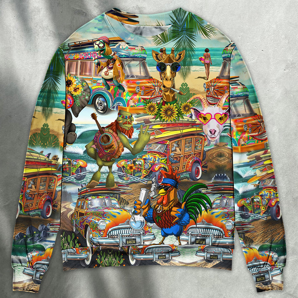 Hippie Funny Animals Joyful Companions Sweater For Boho Festivals Weekend Trips And Relaxed Casual Styling