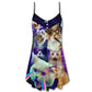 Flying Cat Rebellion V-Neck Sleeveless Cami Dress For Sunny Getaways Outdoor Events And Everyday Summer Fashion