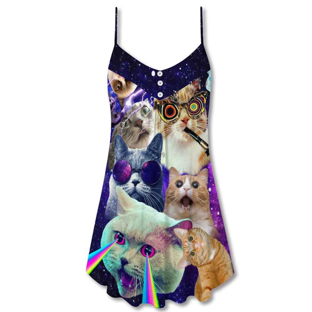 Flying Cat Rebellion V-Neck Sleeveless Cami Dress For Sunny Getaways Outdoor Events And Everyday Summer Fashion