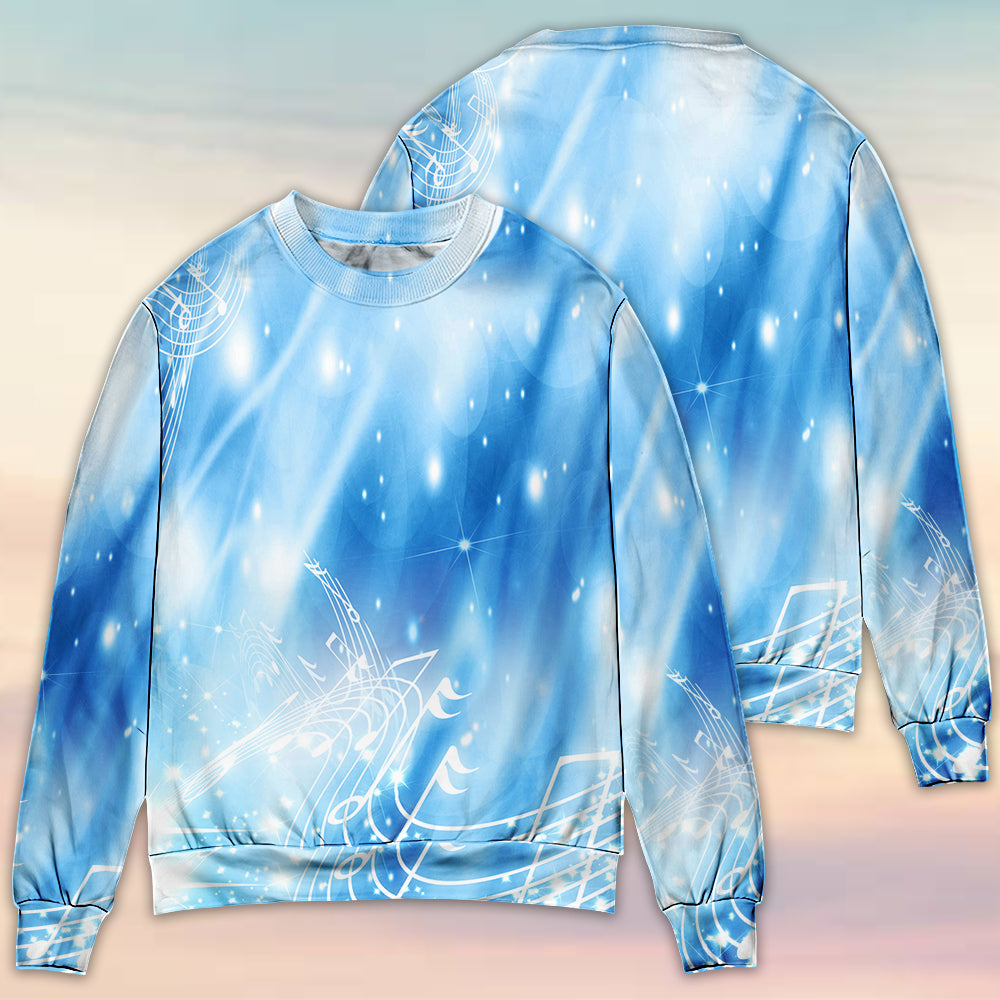 Musical Notes Dark Blue Sweater For Outdoor Events Weekend Trips And Relaxed Casual Wear