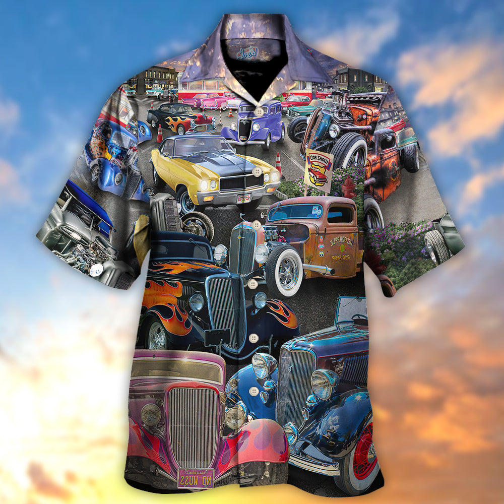 Car Hot Rod Diner Show Hawaiian Shirt Design Detail For Beach Days And Holiday Travel