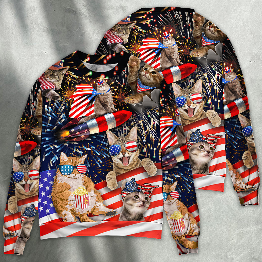 Cat Independence Day Fireworks Sweater For Animal Inspired Style Events And Comfortable Daily Wear