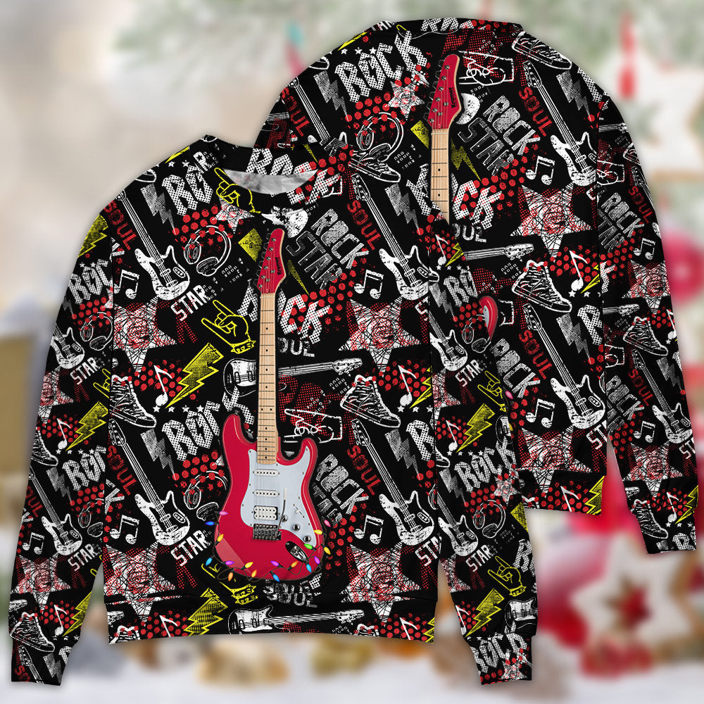 Guitar Rock Soul Merry Christmas Sweater For Holiday Travel Winter Outings And Cheerful Gift Giving