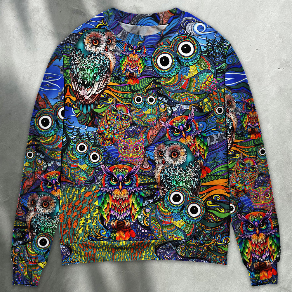 Colorful Hippie Owls Peace Sweater For Artistic Gatherings Travel And Thoughtful Gift Giving
