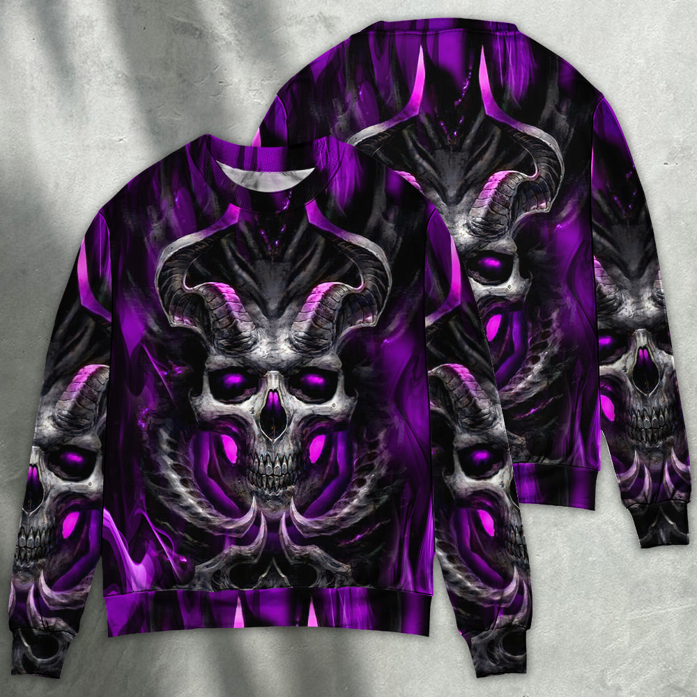 Dark Purple Fire Lightning Skull Sweater For Art Fans Travel Parties And Distinctive Casual Style