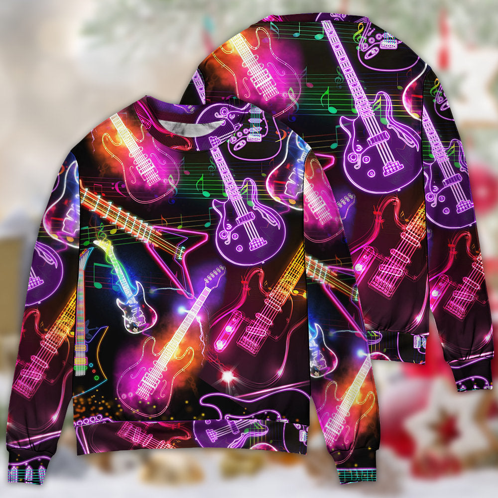 Guitar Neon Christmas Sweater For Holiday Parties Family Gatherings And Seasonal Gift Giving