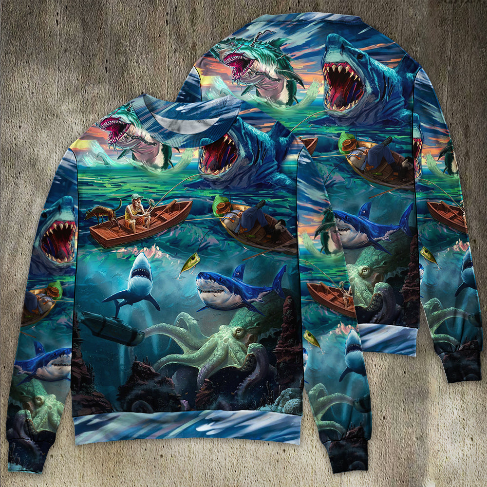 Fishing Shark Crazy Sweater For Weekend Trips And Relaxed Everyday Wear