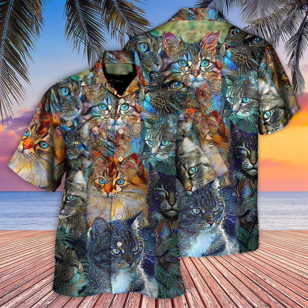 Colorful Cat Glass Hawaiian Shirt For Summer Vacation And Beach Travel