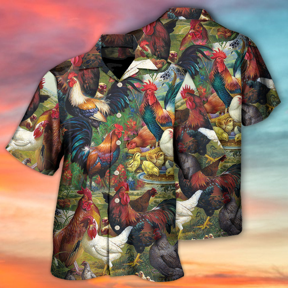 Retro Chicken Farm Background Hawaiian Shirt For Poolside Relaxation And Sunny Getaways