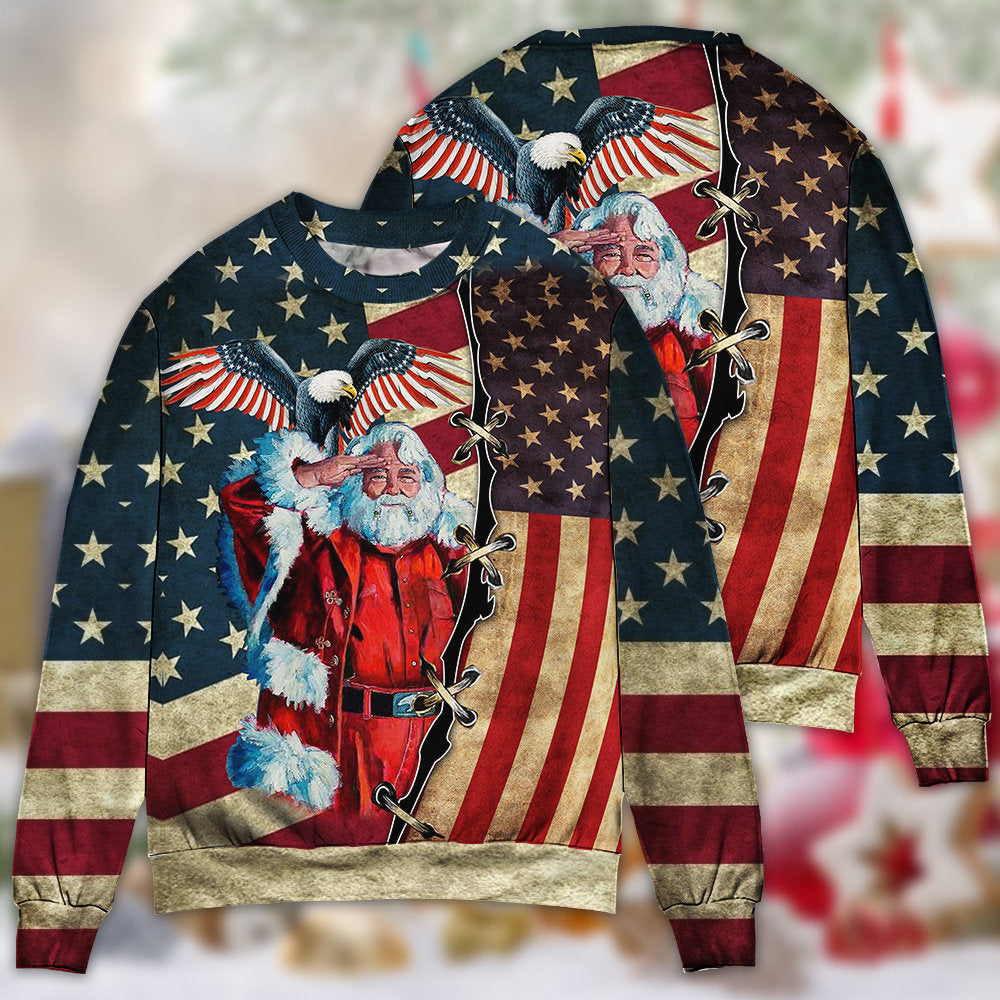 Christmas Patriotic Santa Claus Sweater For Winter Celebrations Family Events And Relaxed Seasonal Styling