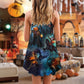 Halloween Skull Pumpkin Night V-Neck Sleeveless Cami Dress For Spooky Season Events And Relaxed Casual Styling