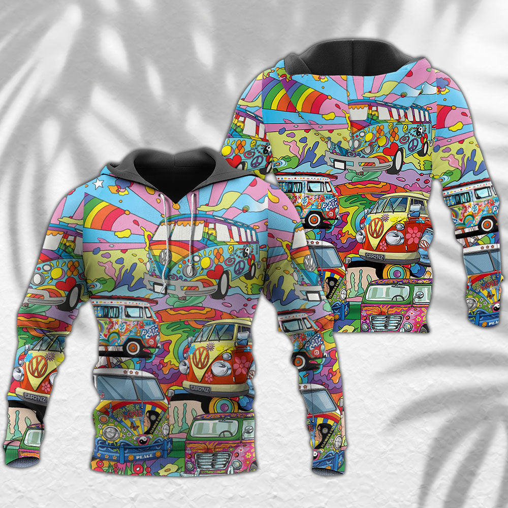 Hippie Colorful Van Peace Hoodie For Peaceful Casual Style Weekend Travel And Comfort