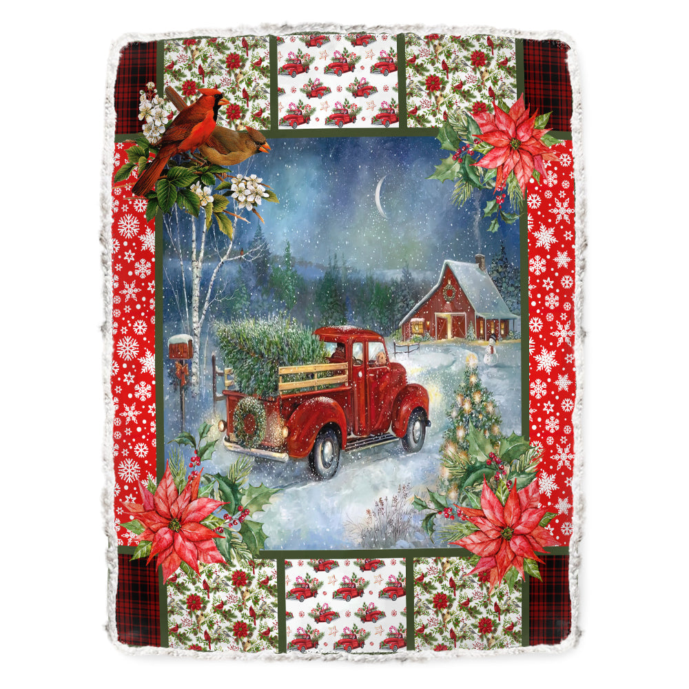 Cardinal Red Truck Christmas Flannel Blanket For Cozy Bedroom Sofa Decor