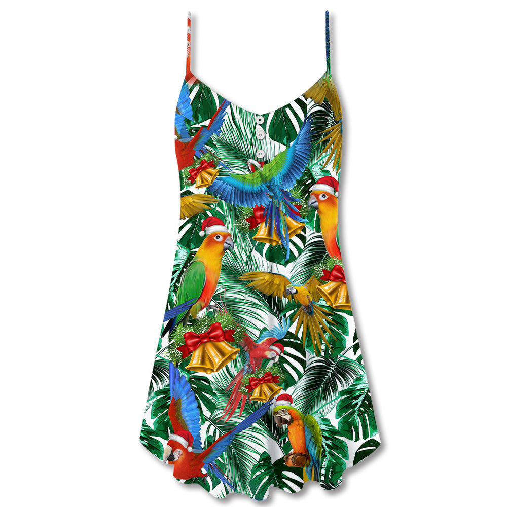 Christmas Parrot Tropical Love V-Neck Sleeveless Cami Dress For Festivals Travel And Relaxed Casual Summer Wear