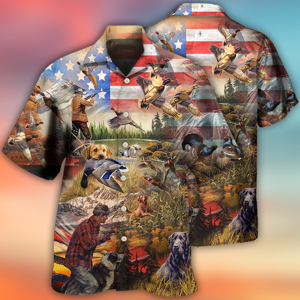 Duck Hunting Independence Day Mallard Hawaiian Shirt Artwork Detail For Tropical Trips And Casual Outings
