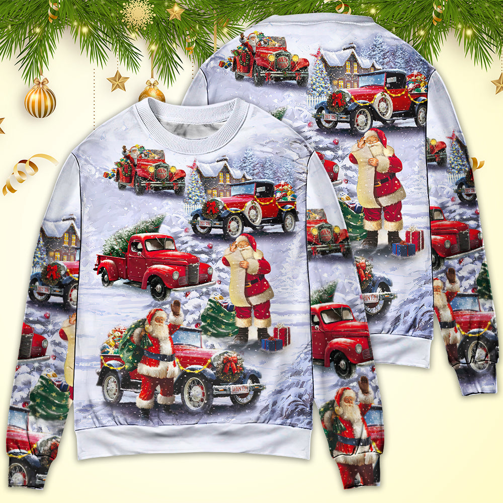 Christmas Santa Red Truck Funny Gift Sweater For Holiday Travel Winter Outings And Cheerful Gift Giving