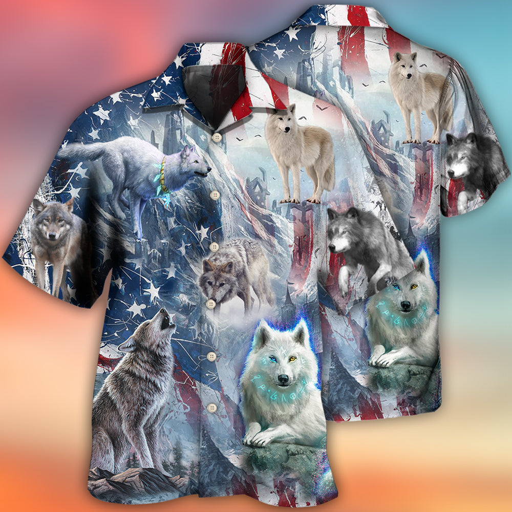 Wolf Independence Day Snow Mountain Hawaiian Shirt For Vacation Days And Relaxed Coastal Outings