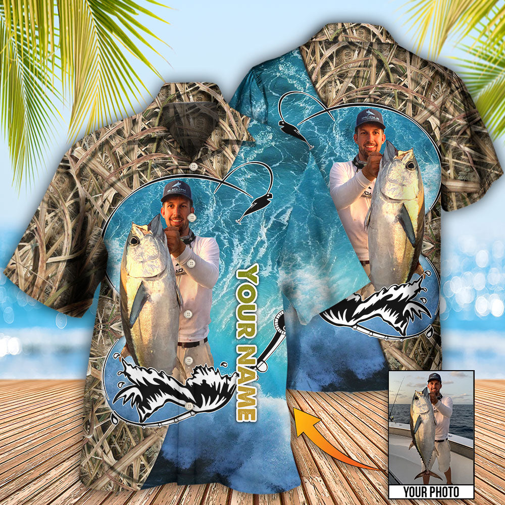 Blue Fishing Water Custom Photo Personalized Hawaiian Shirt For Coastal Adventures And Warm Weather Wear