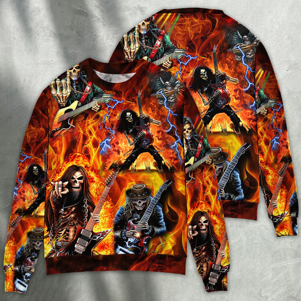 Guitar Skull Fire Hot Sweater For Fantasy Fans Casual Outings And Weekend Adventures