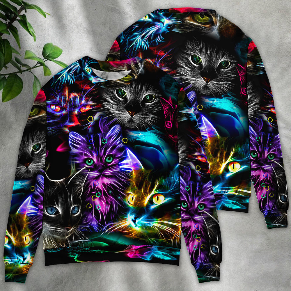 Funny Cat Neon Light Colorful Sweater For Animal Lovers Casual Wear Holidays And Thoughtful Gifting