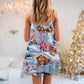 Santa And Gnome Merry Christmas V-Neck Sleeveless Cami Dress For Festive Events And Casual Summer Styling