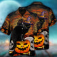 Black Cat Halloween Pumpkin Scary Hawaiian Shirt Pattern View For Lightweight Everyday Style