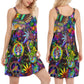 Hippie Alien Colorful Peaceful Spirit V-Neck Sleeveless Cami Dress For Vacations And Artistic Everyday Fashion