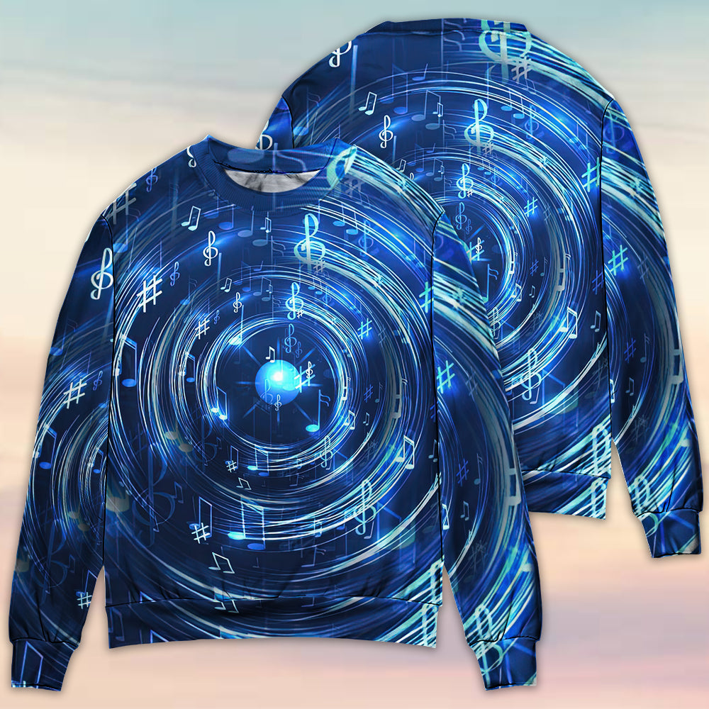 Music Neon Circle With Notes Sweater For Casual Wear Festivals Travel And Thoughtful Gifting
