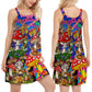 Hippie Mushroom Joyful Companions V-Neck Sleeveless Cami Dress For Beach Travel And Free Spirited Outfits