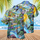 Bohemian Colorful Shark Peace Hawaiian Shirt For Summer Vacation And Beach Travel