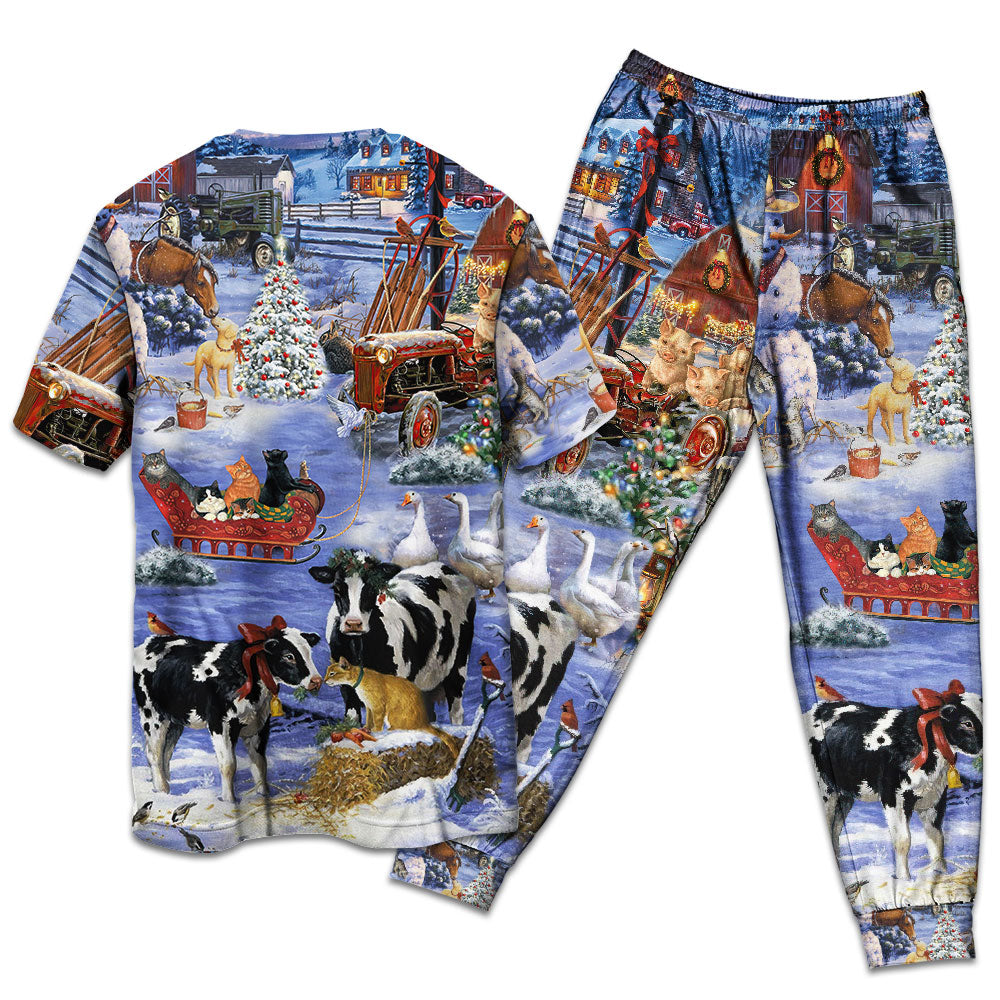 Farmhouse Christmas Love Short Sleeve Pajamas Set For Christmas Sleepwear And Family Lounging