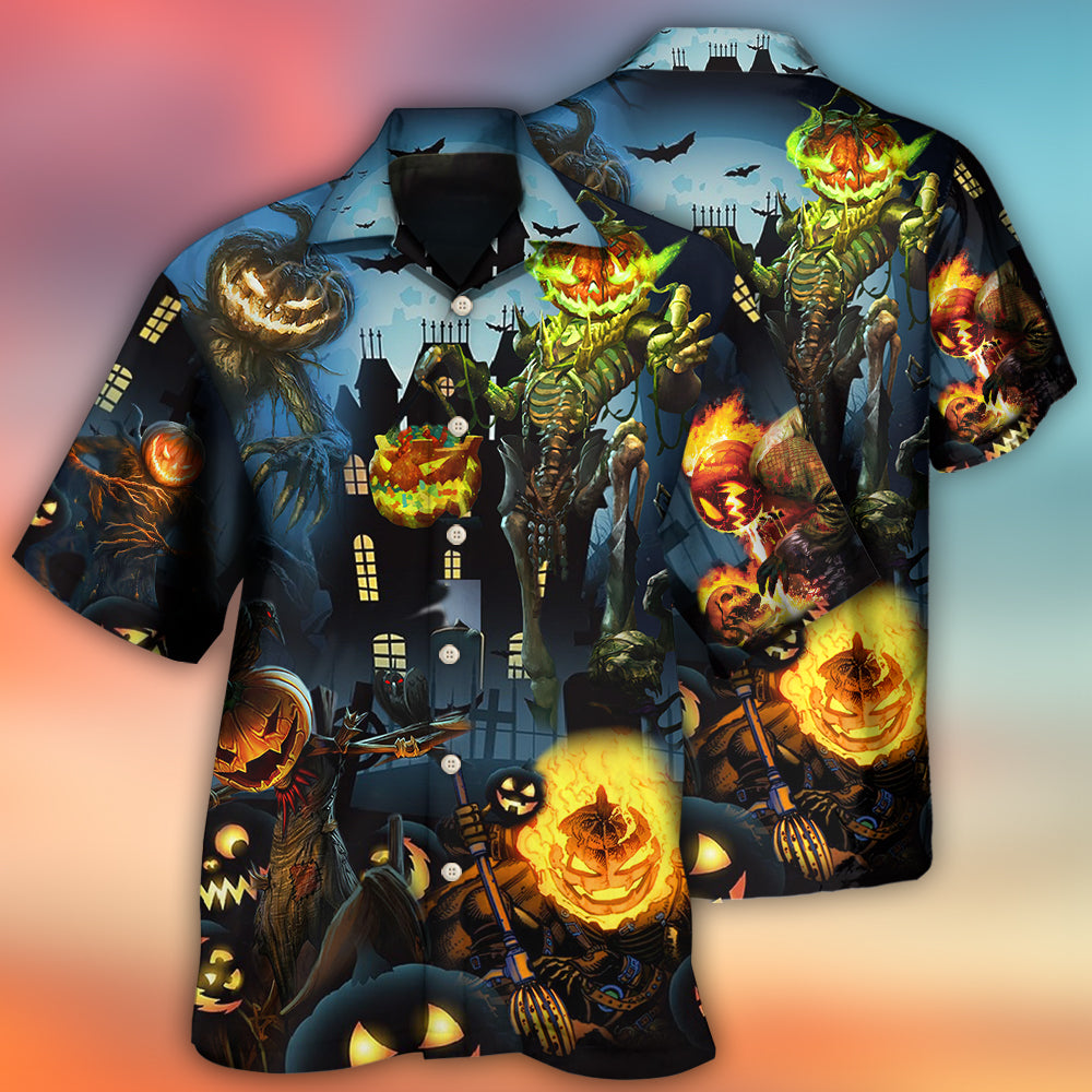Halloween Pumpkin Hawaiian Shirt Print Closeup For Island Holidays