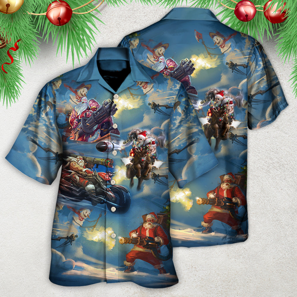 Western Christmas Santa Fight Hawaiian Shirt For Summer Vacation And Beach Travel