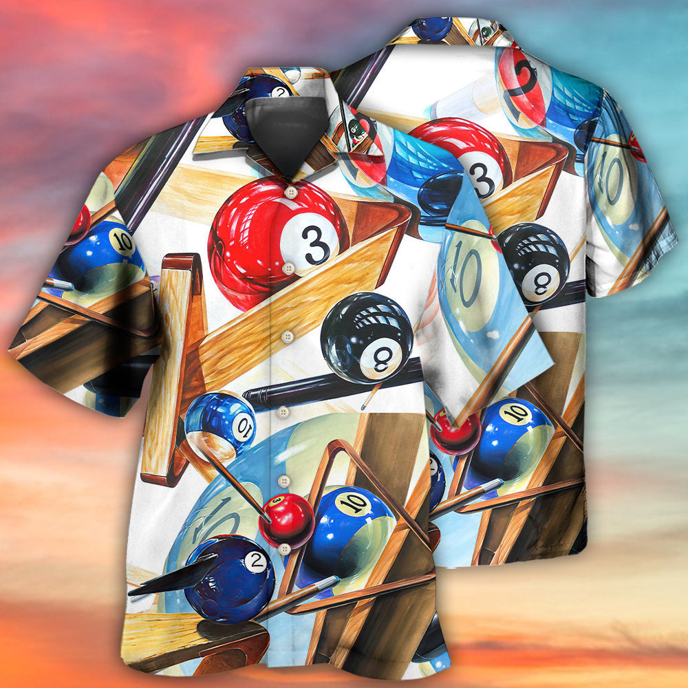 Billiard Pool Adventure Graphic Hawaiian Shirt Tropical Styling View For Casual Outings