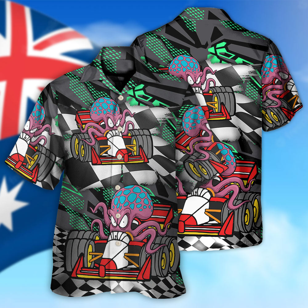 Australian Octopus Racing Car Hawaiian Shirt Artwork View For Coastal Travel