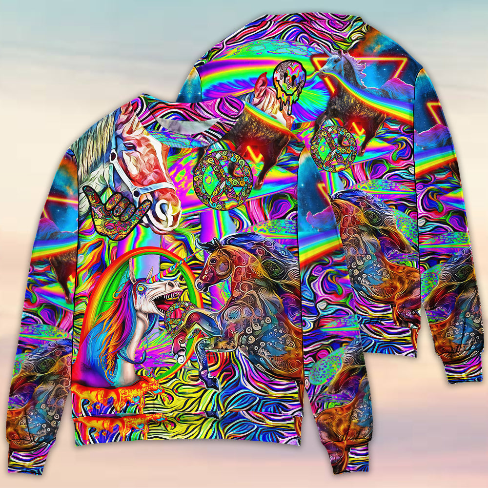 Hippie Horse Free Spirit Run Sweater For Psychedelic Art Fans Outdoor Events And Distinctive Gifts