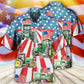 Watercolor Tractor Independence Day US Flag Hawaiian Shirt For Summer Vacation And Beach Travel