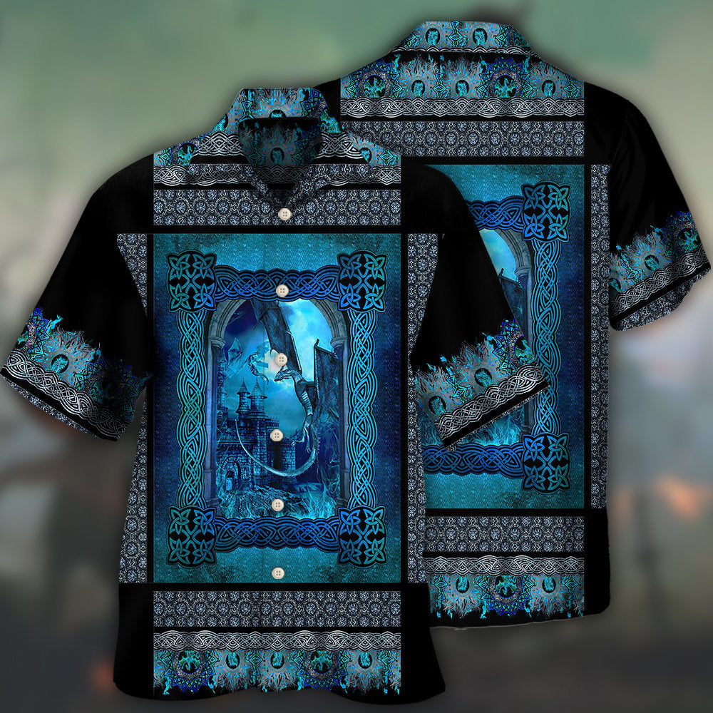 Blue Dragon Viking Pattern Hawaiian Shirt Design View For Vacation Style