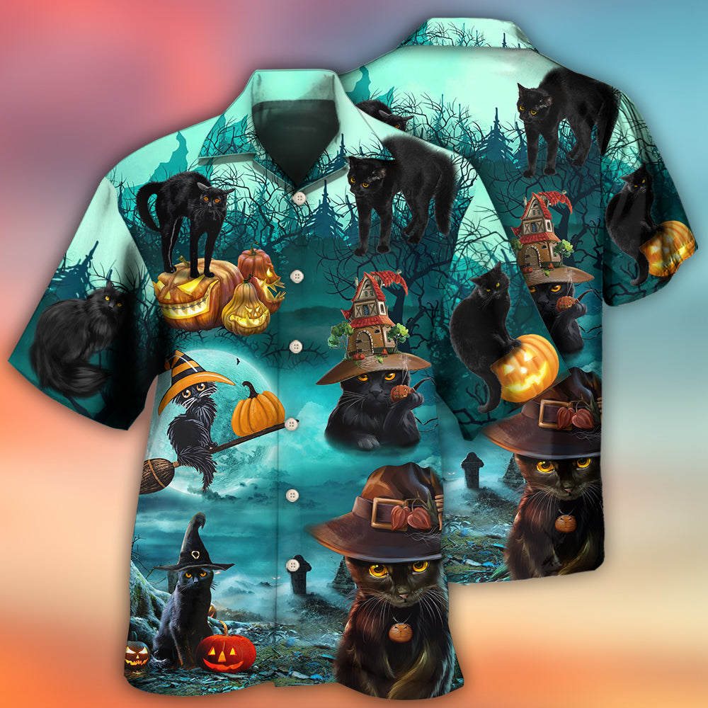 Halloween Cat Pumpkin Hawaiian Shirt Design View For Vacation Style